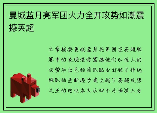 曼城蓝月亮军团火力全开攻势如潮震撼英超 曼城蓝月亮军团火力全开攻势如潮震撼英超